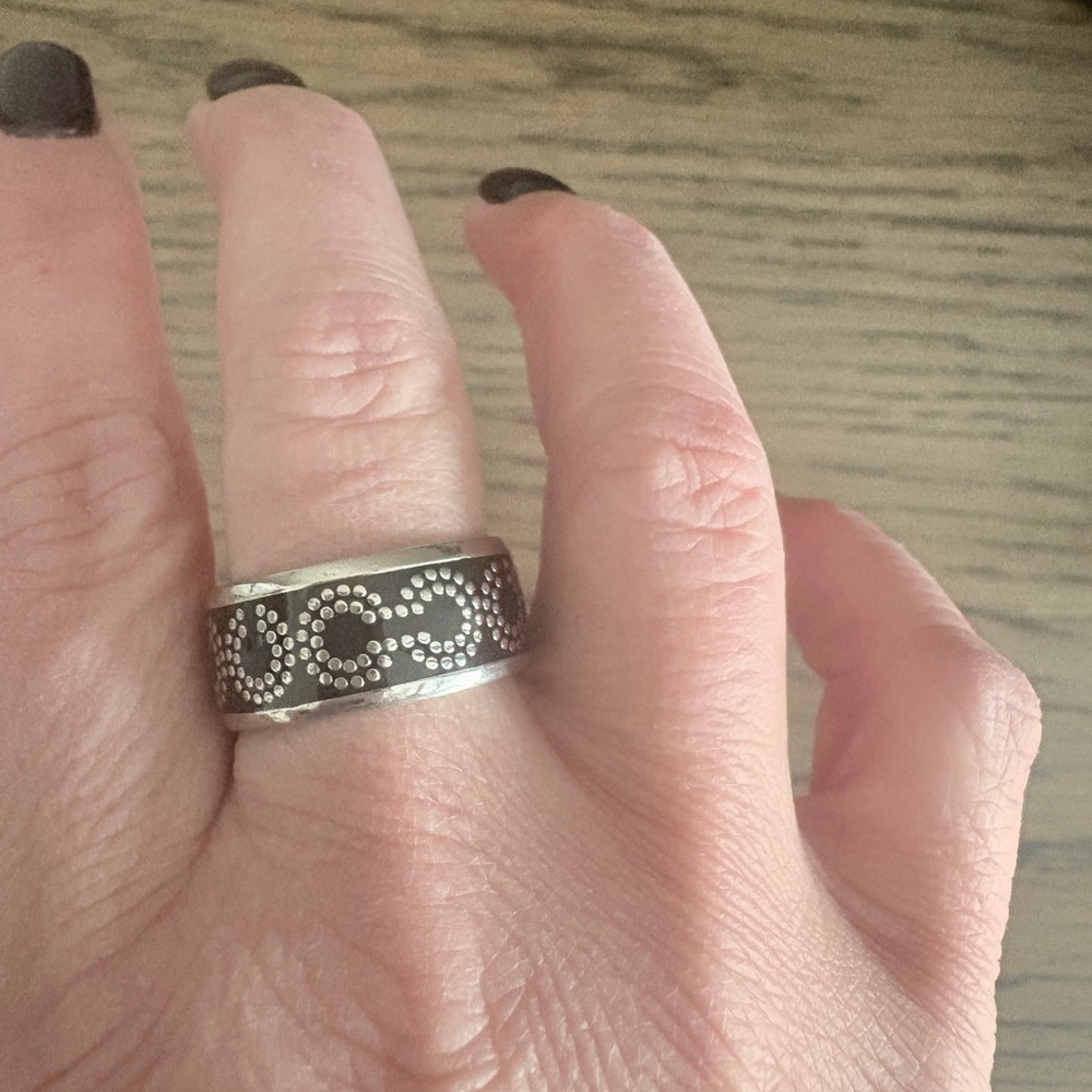 Coach Silver and Black Women's Ring Size 8